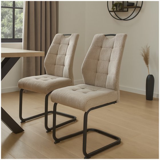 Modernes 2er Set Schwingstühle Taupe mit trendigem Cord-Bezug