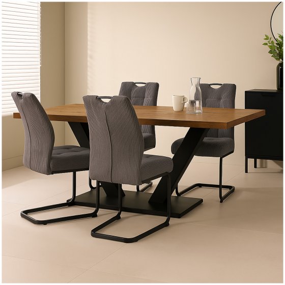 Modernes 4er Set Schwingstühle Dunkelgrau mit trendigem Cord-Bezug 