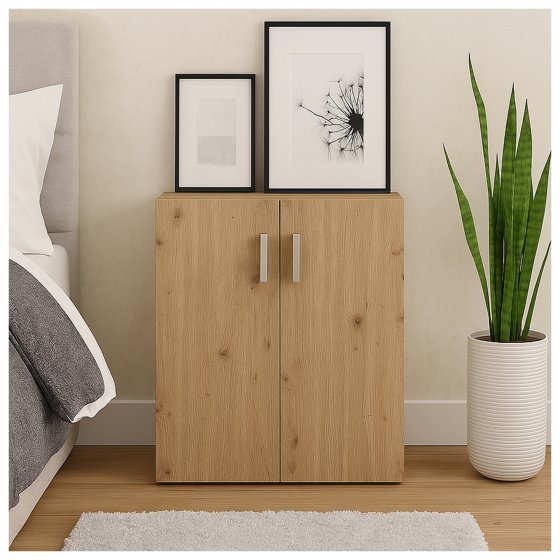 Kommode mit 2 Regalfächern Nina Weiß-Artisaneiche 