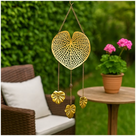 Hängedeko Metall goldfarben Blätter Wanddeko Gartendekoration