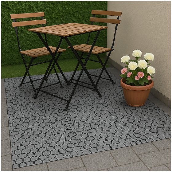 Kunststoff Bodenplatten 4er Set 30 x 30 cm Stecksystem wetterfest für Terrasse und Balkon