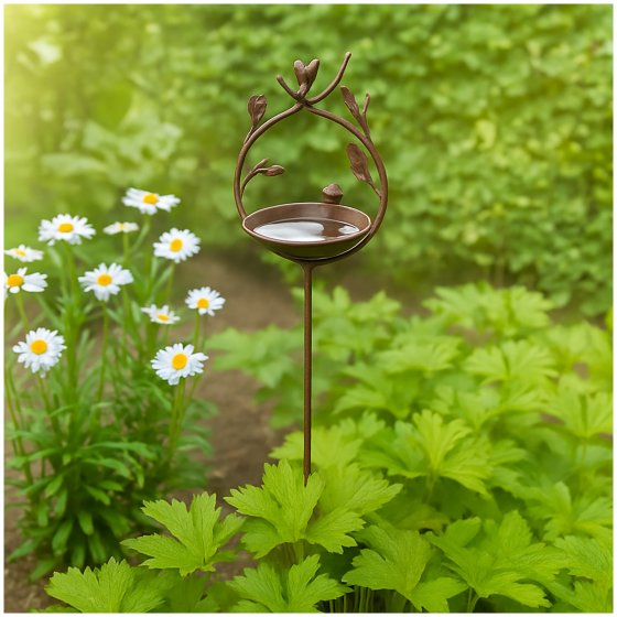 Vogeltränke mit Stab Metall Höhe 123 cm dekorative Gartendeko
