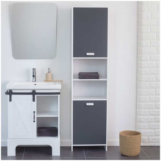 Hochschrank Badschrank Grau Stauraumschrank mit Türen und Fächern 