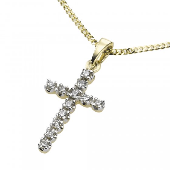 Halskette Gold 585 Kreuz mit 12x Diamant zus. 0,12ct. 