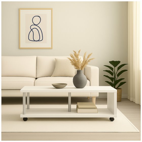 Couchtisch mit Ablagefach und Rollen Weiß Breite 110 cm
