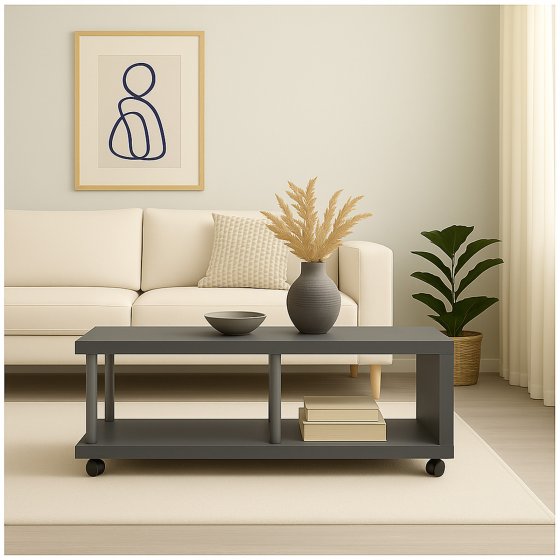 Couchtisch mit Ablagefach und Rollen Betongrau Breite 110 cm