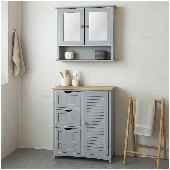 Badezimmerschrank Sarah Landhausstil mit Tür und Schubkästen