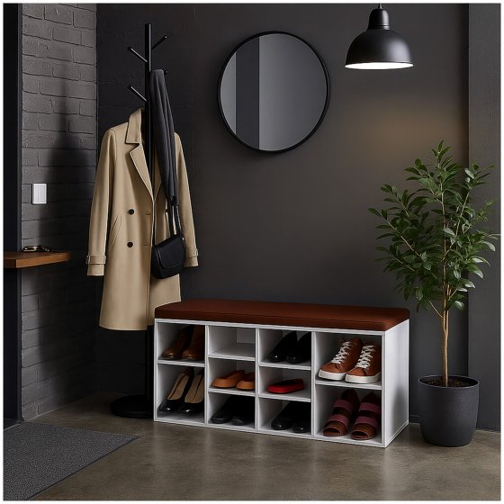 Schuhbank mit Sitzkissen und 10 Fächern Weiß Anthrazit Schuhregal Sitzbank Flur Garderobe