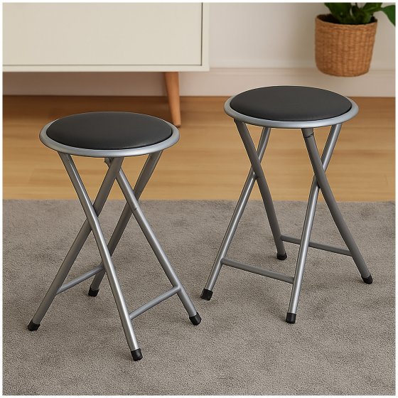 Faltbarer Hocker mit Metallgestell und Kunstleder Sitzhöhe 45 cm klappbar 