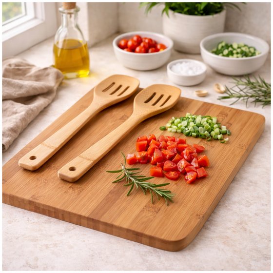 Schneidebrett mit Kochbesteck 