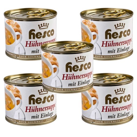 Hesco klare Hühnersuppe mit Einlage Verzehrfertig 5 Dosen 1060ml 