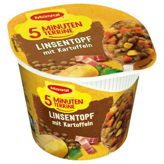 Maggi 5 Minuten Terrine Linsentopf mit Kartoffeln und Speck 49g 