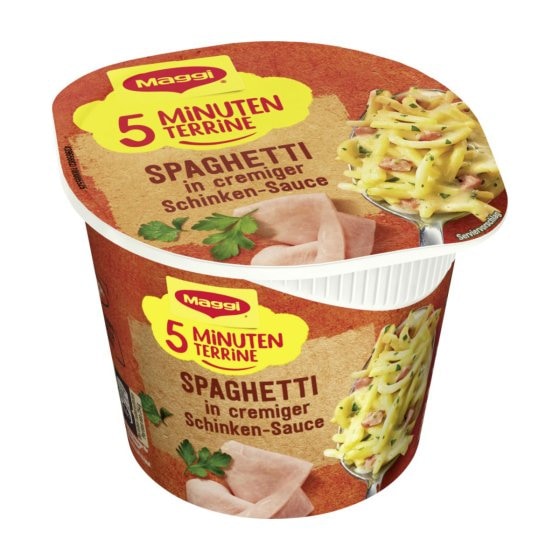 Maggi 5 Minuten Terrine Spaghetti in cremiger Schinken Sauce 64g 