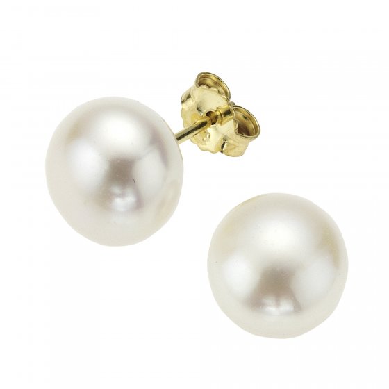 Ohrstecker Gold 585 mit weißen Perlen 7-7,5mm 