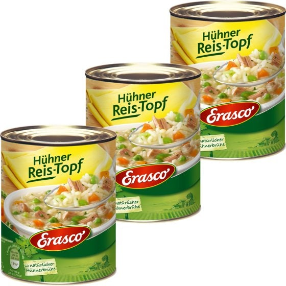 Erasco Hühner Reis Topf mit frischen Möhren und Kräutern 800g 3er Pack 