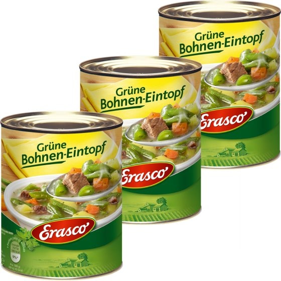 Erasco Grüne Bohnen Eintopf mit zart magerem Rindfleisch 800g 3er Pack 