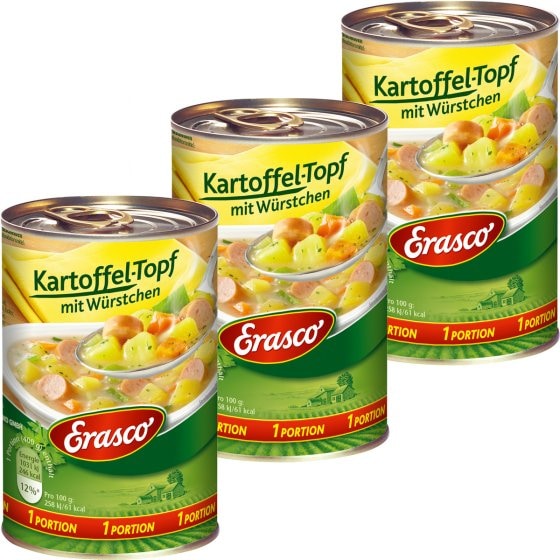 Erasco Kartoffel Topf mit Würstchen mit feinen kräutern 400g 3er Pack 