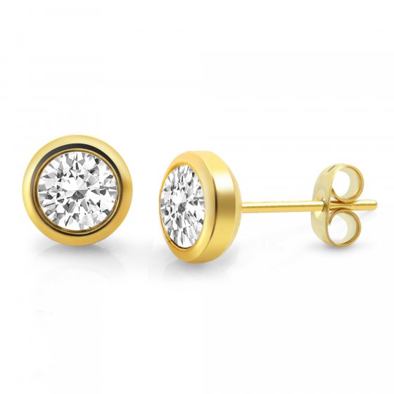 Ohrstecker Edelstahl vergoldet mit weißem Zirkonia 7mm 