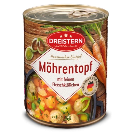 Dreistern Möhren Eintopf mit feinen Fleischklösschen hausgemacht 800g 
