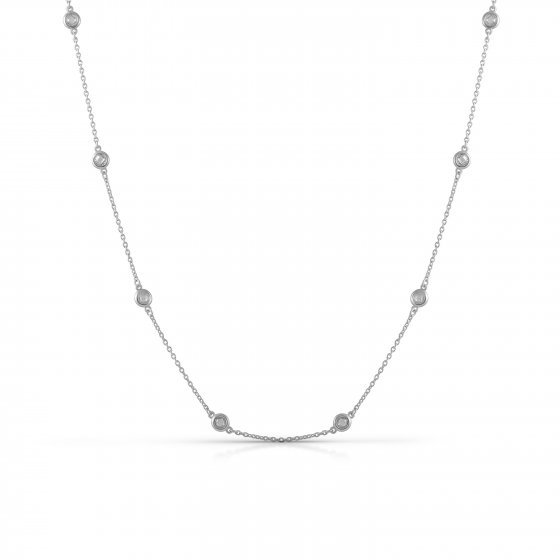 Halskette Silber 925 rhodiniert 45+5cm lang mit weißen Zirkonia-Steinen 