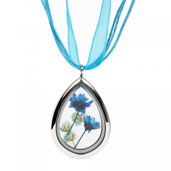Medaillon mit Kette Edelstahl Blume 