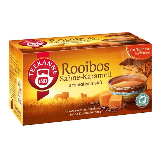 Teekanne Rooibos Sahne Karamell Geschmack 20 Doppelkammerbeutel 35g 