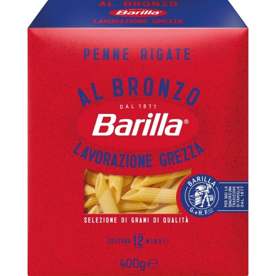 Barilla Penne Rigate Al Bronzo Pasta aus Hartzweizengrieß 400g 
