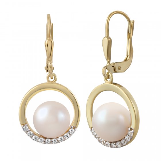 Ohrringe Gold 375 Perle weiß 8-8,5mm Zirkonia weiß 
