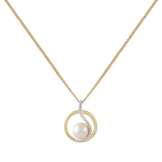 Halskette Gold 375 Perle weiß 7-7,5mm und Zirkonia weiß 