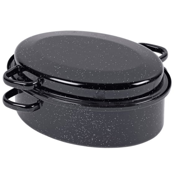 Krüger Gänse Bräter Induktion Braten Schmor Topf Deckel Schwarz Oval Emaille 7L 