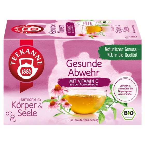 Teekanne Bio Gesunde Abwehr mit Zitronengras Melisse und Acerolasaft 18 Beutel 