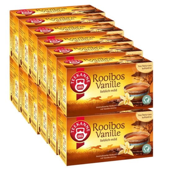 Teekanne Rooibos Vanille Tee aromatisiert mit Vanillearoma 12er Pack 