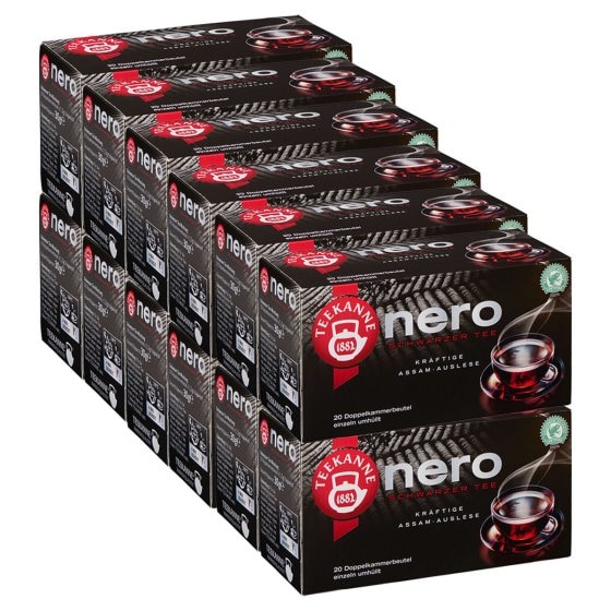 Teekanne Nero Schwarzer Tee kräftige Assam Auslese Stark 30g 12er Pack 