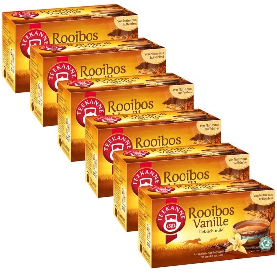Teekanne Rooibos Vanille Tee aromatisiert mit Vanillearoma 6er Pack 