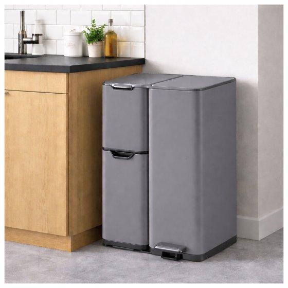 Mülleimer Edelstahl mit 3 Behältern Grau 