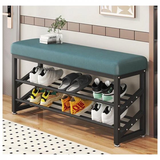 Schuhregal Metall 2 Ebenen mit Sitzkissen Grün 