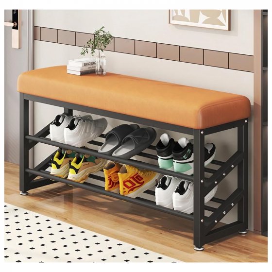 Schuhregal Metall 2 Ebenen mit Sitzkissen Orange 