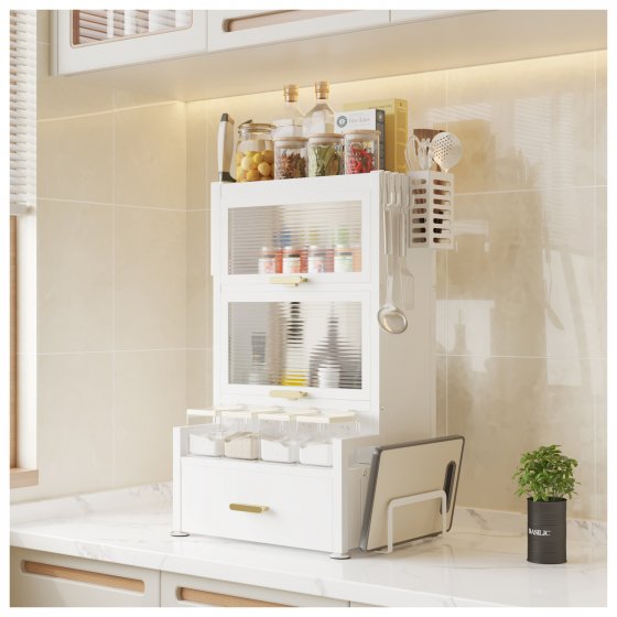 Gewürzregal mit Türen und Schublade Metall Weiß 