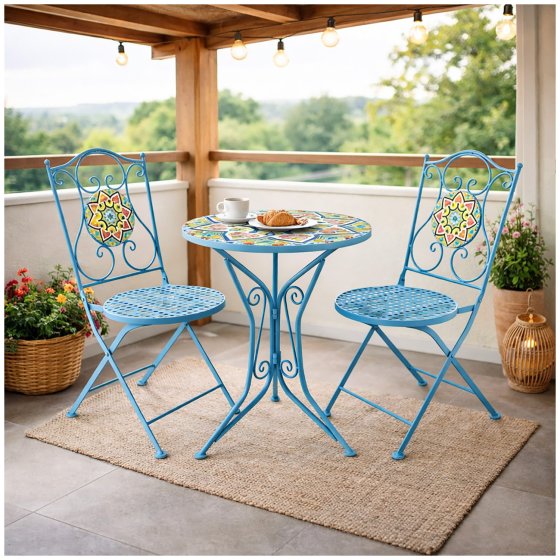 Bistro Sitzgruppe Metall weiß Tisch mit 2 Stühlen Balkon Set Gartenmöbel 