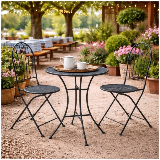 Bistro Sitzgruppe Ivo Metall Tisch mit 2 Stühlen Balkon Set Gartenmöbel 