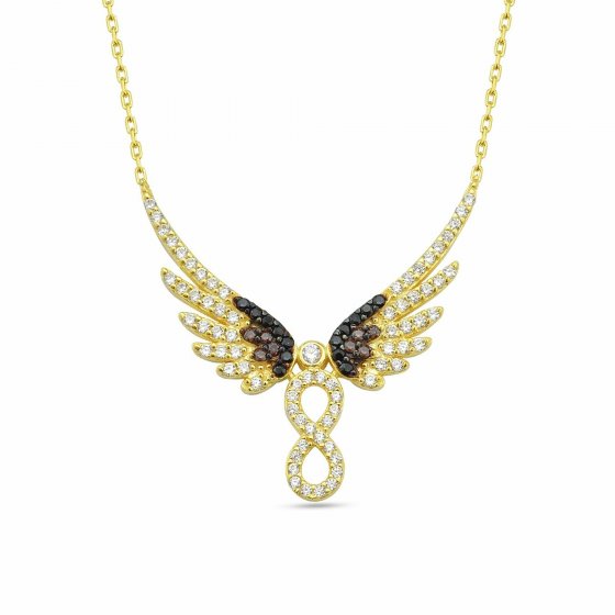 Anhänger mit Kette 925 Sterling Silber vergoldet Unendlichkeit & Engel Silberkette 