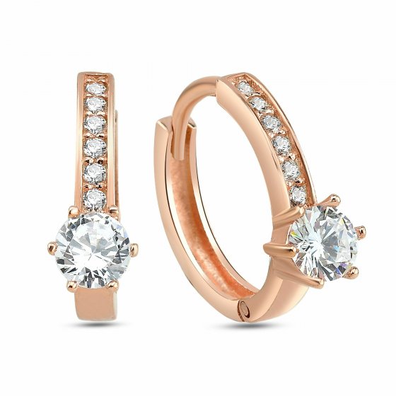 Creolen 925/- Sterling Silber rosévergoldet Solitär 