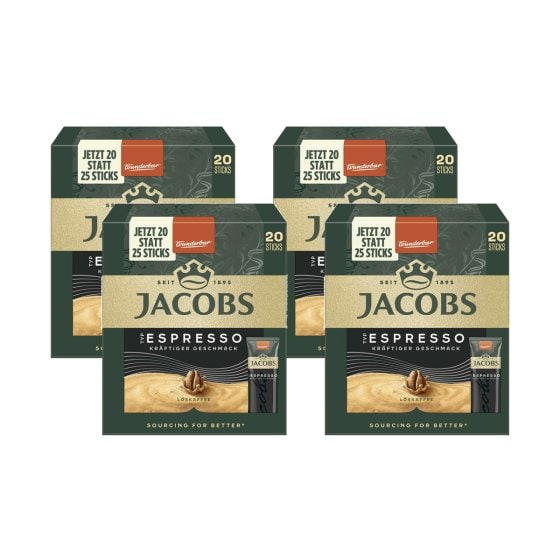 Jacobs Espresso löslicher Kaffee 20 Sticks 1.8g 36g 4er Pack 