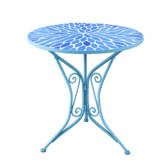 Gartentisch Metall Blau mit Blütenmotiv 