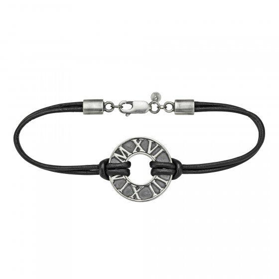 Armband 925 Silber matt-oxidiert mit Leder 