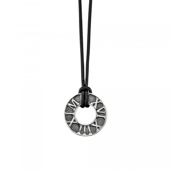 Anhänger mit Kette 925/- Sterling Silber matt-oxidiert Leder 