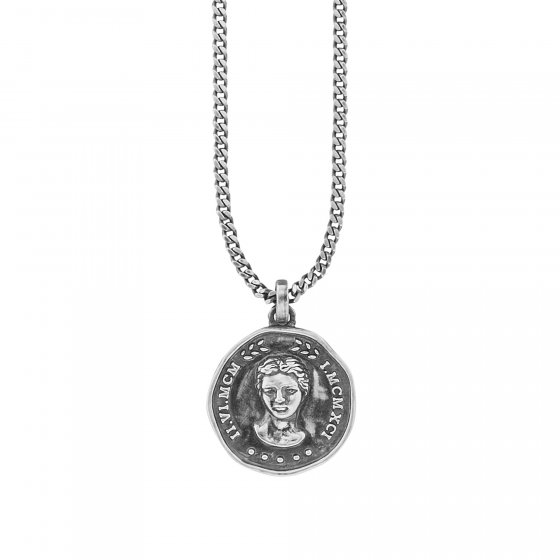 Anhänger mit Kette 925/- Sterling Silber oxidiert Münze Spinell 