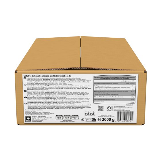 Weiss Gefüllte Lebkuchen-Herzen Zartbitter lose Ware Packung 2000g 