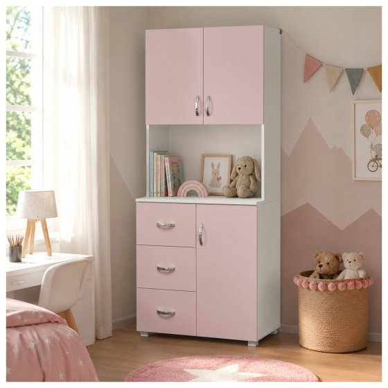 Kinderzimmerschrank Rosa Weiß 