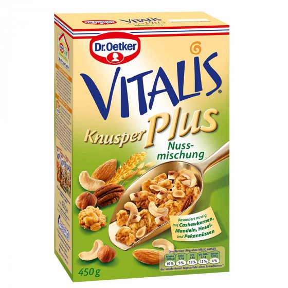 Dr. Oetker Vitalis Knusper müsli Plus Nuss Mischung mit Crunchies 450g